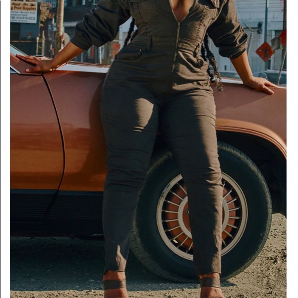 Plus Chocolate Brown Denim Zip Front Jumpsuit | 2x